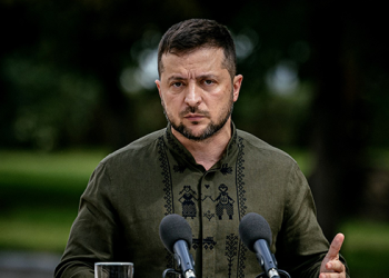 Ukraine’s President Volodymyr Zelensky attends a joint press conference with his Polish counterpart in Kyiv on August 23, 2022, amid Russia’s military invasion launched on Ukraine.