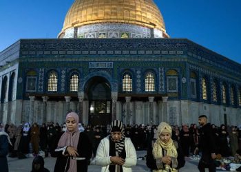 Worshippers gathered for prayers at the Dome of the Rock located in the Al-Aqsa compound in Jerusalem