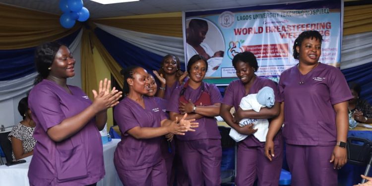 Students of the Paediatrics Department during a drama presentation highlighting the importance of exclusive breastfeeding.