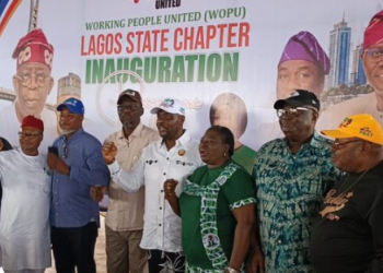 Workers and supporters of Working People United, WoPU, pose for a group photograph during the inauguration of the organization’s Lagos chapter in Ikeja.