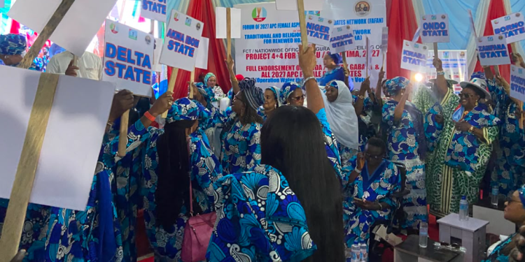Women Leaders with their banners in support for Tinubu and Shettima 2027