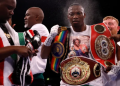 Zolani Tete celebrates after beating Jason Cunningham after their super-bantamweight fight in 2022