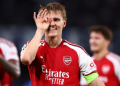 Arsenal's Martin Odegaard celebrates scoring their first goal