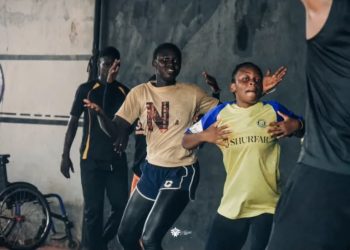Deaf and hard-of-hearing dancers from Burkina Faso’s Fientan Company perform a synchronised routine using vibration, gestures and sign language to connect with musical rhythm.