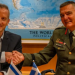 Director General of the Israel Ministry of Defence Maj Gen Amir Baram and his Greek counterpart, Ioannis Bouras, shake hands as they sign a defence deal in Tel Aviv