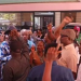 Workers of the Federal Ministry of Education block the ministry’s entrance in Abuja during a protest over the King’s College concession preventing the minister from entering office