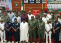 SGF George Akume joins Defence Headquarters and private-sector representatives at the launch of the AFN Personnel Online Discount Shop in Abuja.