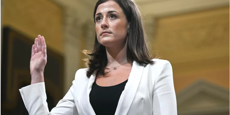 Former Trump White House aide Cassidy Hutchinson speaks during her testimony before the House January 6 committee as she faces a reported DOJ criminal investigation.