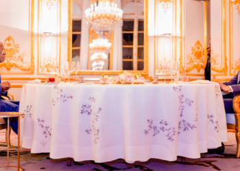 President Bola Tinubu and French President Emmanuel Macron during a private dinner at the Élysée Palace in Paris, France.