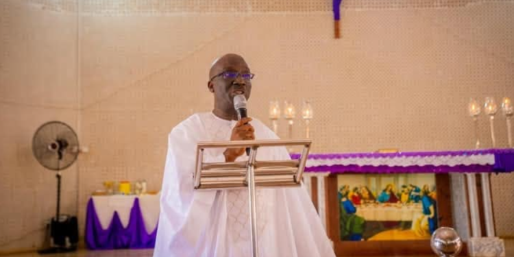 Edo State Governor, Monday Okpebholo, speaks during a Sunday service at Living Faith Church, Benin City, where he assures residents of a five-minute response time to security threats across the state.