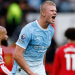 Haaland celebrates goal against Manchester United