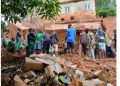 The debris of a building which collapsed at Nenwenta community, Awgu Local Government Area of Enugu State, following torrential rainfall and landslides in the area.