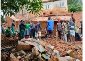 The debris of a building which collapsed at Nenwenta community, Awgu Local Government Area of Enugu State, following torrential rainfall and landslides in the area.