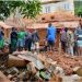 The debris of a building which collapsed at Nenwenta community, Awgu Local Government Area of Enugu State, following torrential rainfall and landslides in the area.