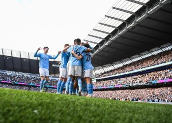Manchester City players at the Etihad Stadium as the club faces Premier League findings over alleged financial-rule breaches.