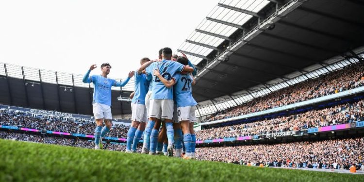 Manchester City players at the Etihad Stadium as the club faces Premier League findings over alleged financial-rule breaches.