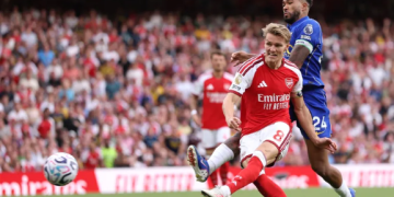 Martin Odegaard scores Arsenal's winner against Chelsea at the Emirates Stadium