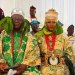 Dr Adesola Adeduntan alongside his wife at the ceremony marking his installation as the new Balogun of Oyo at the Alaafin’s Palace on Saturday.