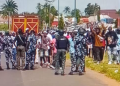 Security operatives and a crowd reportedly block the convoy of NDC presidential candidate Peter Obi along Gboko Road in Benue State as he faces resistance while travelling to visit victims of the Yelwata massacre.