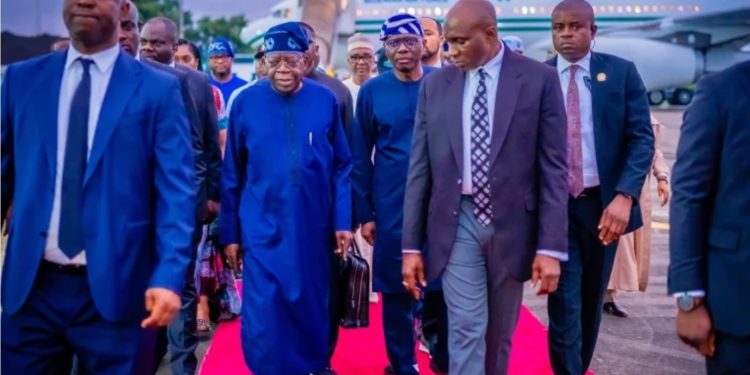 President Tinubu returns from vacation, says he his health, ready to go.