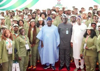 SGF, George Akume; Head of Service, Abel Enitan and members of the NYSC at the 66th Independence Anniversary Lecture in Abuja.