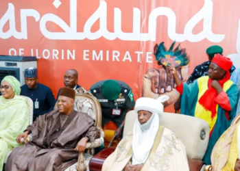 Vice President Kashim Shettima at the turbaning of Kwara State Governor AbdulRahman AbdulRazaq as the Sardauna of Ilorin Emirate in Ilorin, where he calls for political reconciliation and unity.