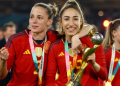 Spain's Olga Carmona, left, was part of the 2023 World Cup winning side