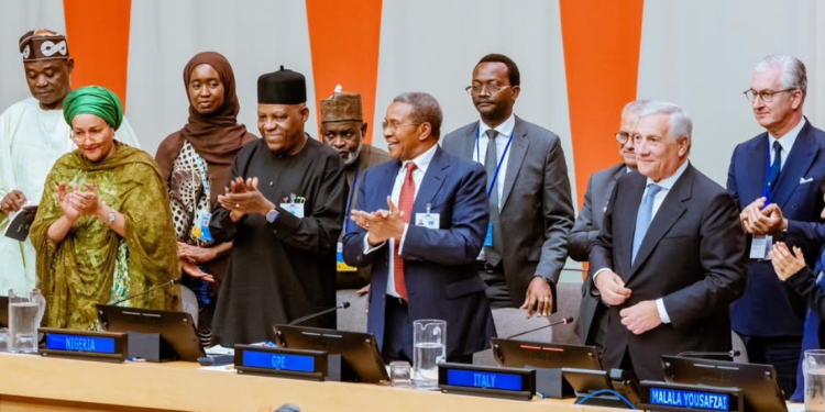 Vice President Kashim Shettima joins international dignitaries at the “Multiply Possibility” event, tagged “A New Era for Education Financing,” in New York, where Nigeria and Italy rally global support for a $5 billion Global Partnership for Education financing campaign on the margins of the 81st UN General Assembly.