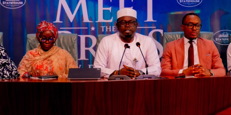 Ministry of Youth Development officials brief the media on the 2026 National Youth Confab and the Federal Government’s plan to implement its resolutions at the Presidential Villa, Abuja.