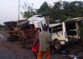 A container truck overturns onto a passenger bus in a fatal crash on Berger Bridge along the Ibeju-Lekki Expressway in Lagos.