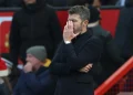 Manchester United head coach Michael Carrick reacts during his side's 3-0 Premier League loss to Bournemouth at Old Trafford on Sunday.( photo credit: AFP)