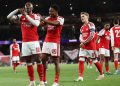 Arsenal players on the pitch during their 3-0 Champions League win over Lille.