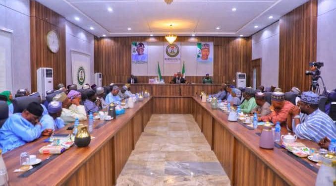 Borno State Governor Babagana Umara Zulum receives the NNPCL management delegation in Maiduguri.