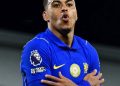 Chelsea forward Morgan Rogers celebrates after scoring the opening goal in the 2-0 Premier League victory over Manchester United at Stamford Bridge on Saturday.