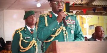 Chief of Army Staff, Lt.-Gen. Waidi Shaibu, speaks at the graduation ceremony of the Combat Manoeuvre and Tactical Course 1/2026.