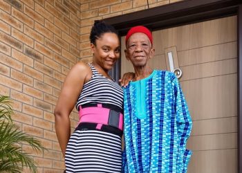 Nollywood actress Chioma Chukwuka-Akpotha pictured with her late father, Leonard Ndukaife Chukwuka.