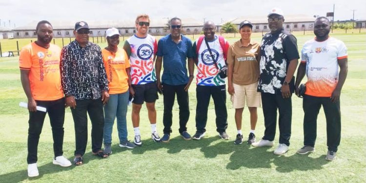 FC Barcelona officials and Bayelsa Starlets representatives during an inspection of the academy facility in Yenagoa.