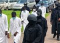 Five suspects accused of kidnapping prospective NYSC members and other victims arrive in court under DSS escort.( Photo credit: The Cable)