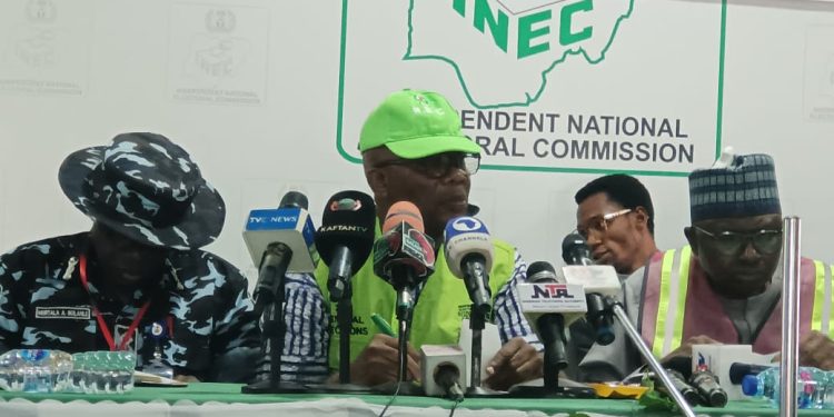INEC officials collating election results at a collation centre in Abeokuta, Ogun State. Political stakeholders in Rivers State are demanding such centres be moved from LGA secretariats to police stations for the 2027 polls.