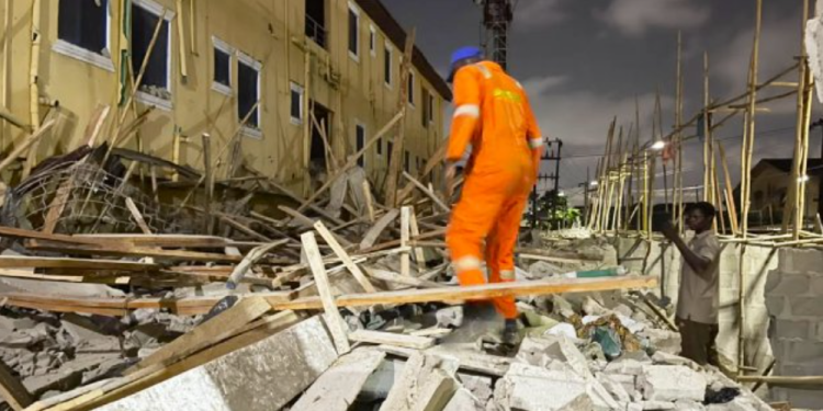 LASEMA pulled three men alive from rubble after a two‑storey building collapsed in Lagos; one fatality confirmed as search operations continue.