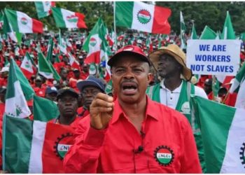 Nigerian workers and labour union members protesting over economic hardship, wages and rising living costs.