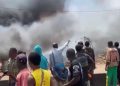 Scene of the fire that destroyed shops, vehicles and goods at Oluku Market in Benin City, Edo State.