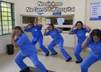A screenshot of the nursing students in the viral video