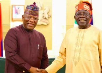 President Bola Tinubu with his campaign coordinator, Abdulaziz Yari at the Presidential Villa on Friday.