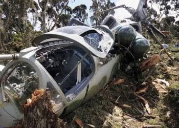 A military helicopter involved in the crash near the Naval Base in Igbokoda, Ondo State, as authorities confirm 32 deaths in the incident.