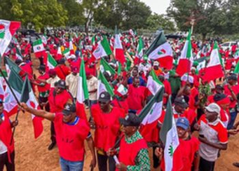 Members of the Nigeria Labour Congress and Trade Union Congress during a previous protest, as the unions warn of possible nationwide industrial action over petrol prices, minimum wage and other workers’ demands.