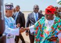 President Bola Tinubu shakes hands with Vice President Kashim Shettima, amid the APC’s campaign for Tinubu’s re-election in 2027.