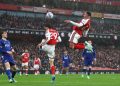Arsenal defender Gabriel Magalhães ;showing his skills in the Gunners’ 2-0 Premier League win over Everton.( Photo credit: The Guardian)