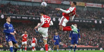 Arsenal defender Gabriel Magalhães ;showing his skills in the Gunners’ 2-0 Premier League win over Everton.( Photo credit: The Guardian)