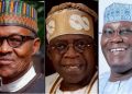 Atiku Abubakar, Bola Tinubu and late President Muhammadu Buhari, whose political relationship features in Laolu Akande’s comments on opposition unity ahead of the 2027 election.